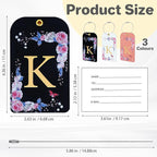 3 Pack Luxury Floral Luggage Tags, Durable PU Leather Suitcase Tags with Stainless Steel Cable Strap, Hidden ID Slot for Privacy Protection, Easy to Identify Waterproof Travel Accessories Gift (K)
