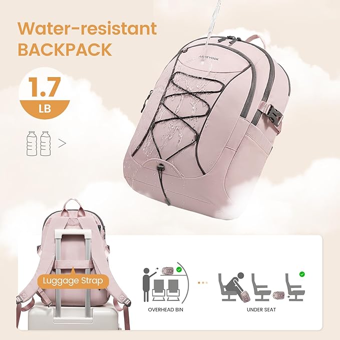 LOVEVOOK Mens Backpack with Giant Tumbler Holder Pocket,15.6 Inch Everyday Laptop Backpack Commuter Travel Work Computer Bag for Women,Waterproof Hiking College Teacher Back Pack Casual Daypack,Pink