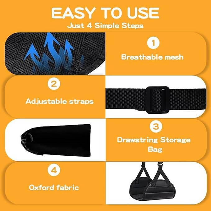 Airplane Foot Hammock for Plane Travel, Adjustable Footrest with 3 Height Positions, Soft Memory Foam Leg Support for Long Flights, Travel Foot Rest with Eye Mask & Earplugs