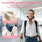 Medicane Pink Neck Travel Pillow with Massage, Neck Massager with Heat & Gentle Vibration Massage with Ergonomic Foam,Perfect for Airplane,Car,Office,Pain Relief,Sleeping,Traveling,Long Flight