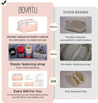 BOYATU Travel Makeup Bag Organizer Cosmetic Bag: 3 Pcs Set Make up Bags for Women with Handle - Waterproof Vegan Leather Toiletry Bags Travel Essentials Pouch with Compartments (A-09-Pink)