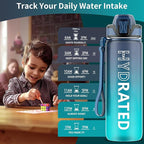 QLUR Water Bottle with Straw, 27oz Motivational Water Bottles with Time Marker to Drink, Tritan BPA Free, 750ml Sports Water Bottle with Carry Strap LeakProof for School Fitness Outdoor (1Pack)