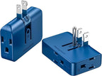 2-Pack Blue Outlet Splitter with 3 Prong Plug Extender - 3 Plug Wall Adapter, Converts 2 to 3 & 3 to 2 Prong, Ideal for Multiple Outlet Wall Plug Needs suitable for air travel/fits in carry-on luggage