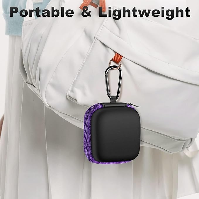 Square Earbud Case Portable EVA Carrying Case Storage Bag Cell Phone Accessories Organizer with Carabiner for Earphone, Earbud, Earpieces, SD Memory Card, Camera Chips, Tech Pouch, Purple