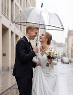 G4Free 52 inch Clear Bubble Umbrella, Large Canopy Transparent Dome Coverage Stick Umbrella, J Hook Handle European Style for Weddings,Prom,Graduation and Outdoor Events