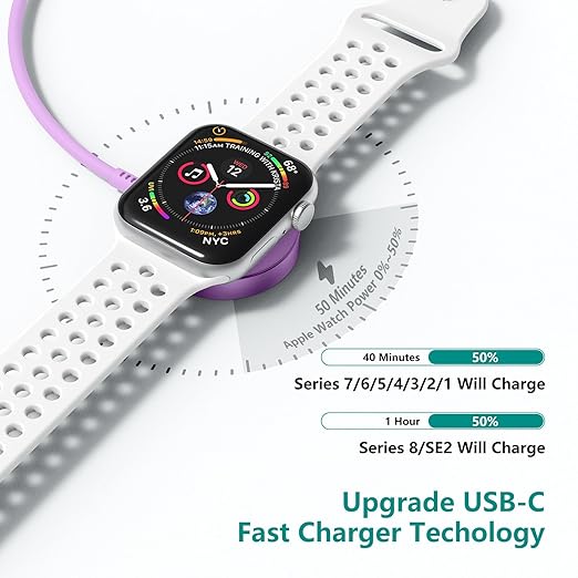 2Pack for Apple Watch Charger Cable, Magnetic Fast Charger to USB-C Cable 3FT, Wireless Fast iWatch Charger Portable Compatible with iWatch Ultra/Series 9/8/7/6/SE/SE2/5/4/3/2/1-Purple