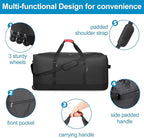 Finnhomy 120L Foldable Rolling Duffel Bag with 3 Wheels, Light Weight Travel Duffel bag with Large Loading Capacity, 32'' Rolling Duffel bag with Shoulder Strap