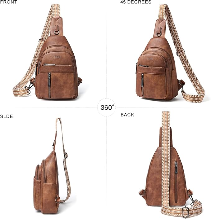 LATMAP 7L Sling Bag For Women Men Backpack Fanny Pack Crossbody Chest Travel Shoulder Belt Bags Purse Handbag PU Leather