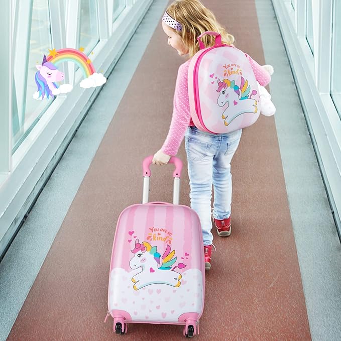 Goplus 2PC Kids Luggage, 12" & 16" Kids Carry On Luggage Set with 4 Spinner Wheels, Lightweight Rolling Spinner Suitcase for Children Toddlers Boys and Girls Travel