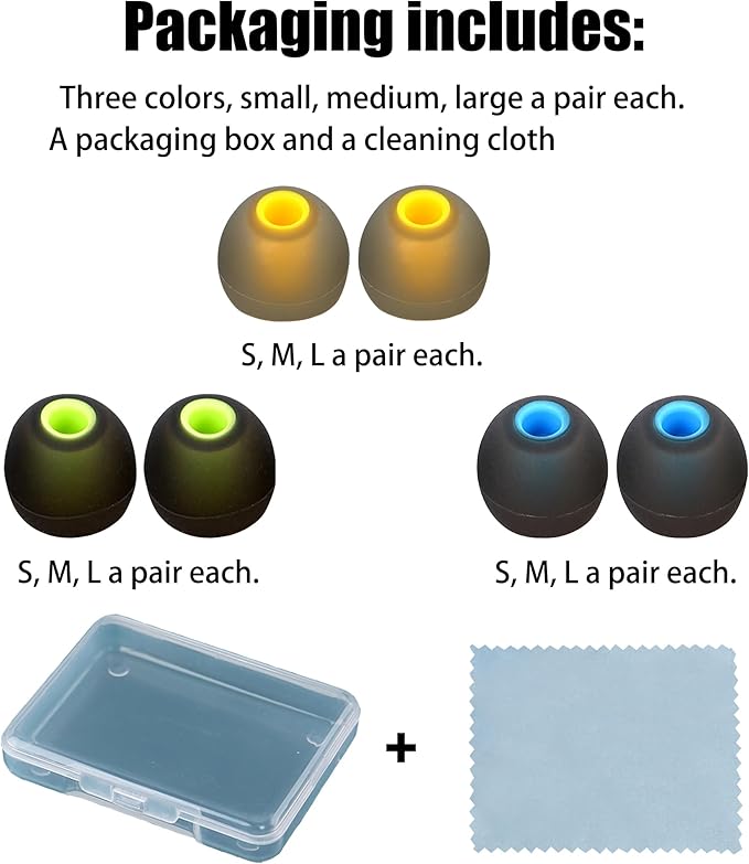 Silicone Earbud Tips for Most In-Ear Earbuds (Inner Hole 3.8mm -5.1mm) - 9 Pairs S M L