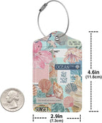 2 Pack Luggage Tags for Suitcases, PU Leather Bag Tag with Privacy Cover Address Card Travel Essentials-Summer Beach Collage