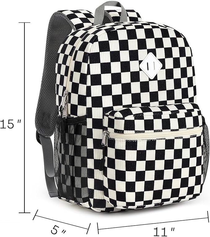 STEAMEDBUN Corduroy Kids Backpack for Boys Girls 3-8, Boys Backpack for Elementary Kindergarten - Checkered