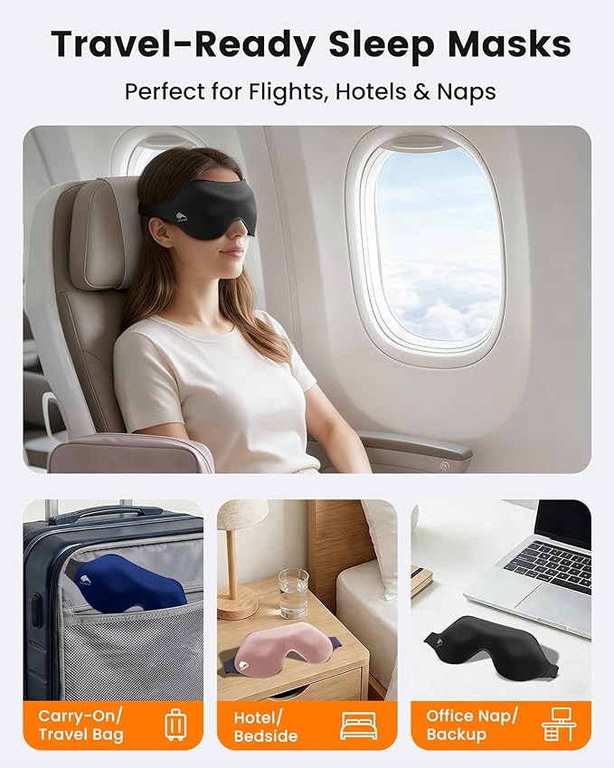 3 Pack 100% Blackout Sleep Mask for Women Men, 3D Eye Mask for Sleeping with Zero Eye Pressure, Side Sleeper Friendly Eye Cover, Night Shift Nurse Essentials for Daytime Sleep & College Dorm Naps