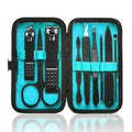 HANTEKAS Manicure Set 9 in 1 Stainless Steel, Nail Clippers Scissors Pedicure Tools Kit - Portable Travel Grooming Kit for Men and Women with Leather Case (Blue-BIG Nail Clipper)