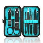 HANTEKAS Manicure Set 9 in 1 Stainless Steel, Nail Clippers Scissors Pedicure Tools Kit - Portable Travel Grooming Kit for Men and Women with Leather Case (Blue-BIG Nail Clipper)