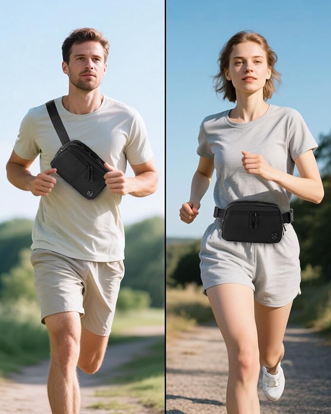 Fanny Pack Crossbody bags for Women Men, 2L Everywhere Belt Bag, Fashion Waist Packs, 5-Zipper Pockets Waist Bag with Adjustable Strap