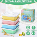 QQKO Bento Snack Box Containers for Adults Kids, 4 Pack Lunchable Meal Prep Containers Reusable, Stackable Bento Lunch Box, Food Storage Prep Containers with 4 Sauce Cups, Pastel Color, White Lid