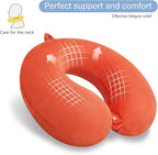 Orange Memory Foam Velvet Travel Neck Pillow for Airplane Car Train