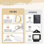 Personalized Initial Luggage Tags for Suitcase TSA Approved, White Leather Cute Luggage Tag with Privacy Cover Name Card, Embroidered Custom Luggage Tags Travel Baggage Tags Gifts for Women Kids(D)