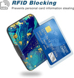 Credit Card Holder, Mini Aluminum Card Wallet RFID Blocking Slim Metal Hard Card Case for Women Men, Blue Green Marbling