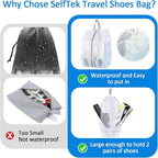 SelfTek Shoe Bags for Travel - 3 Pack 1 Size Double-Sided Zipper Shoe Bag for Men & Women, Waterproof Portable Shoe Storage Pouch with Handle, Family Travel Accessories - Medium Size