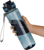 OLDLEY Water Bottle, 32oz Motivational Sports Water Bottle with Time Marker - Times to Drink - Tritan, BPA Free, Wide Mouth Leakproof,Gifts for Her, Women Men,Misty Teal