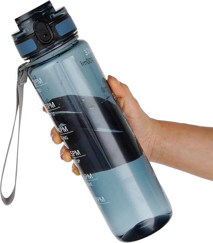 OLDLEY Water Bottle, 32oz Motivational Sports Water Bottle with Time Marker - Times to Drink - Tritan, BPA Free, Wide Mouth Leakproof,Gifts for Her, Women Men,Misty Teal