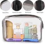 Tbestmax 10 Pcs Clear Cosmetic Bags Makeup Bags Portable Waterproof Travel Toiletry Bags Medium Organizer Matte Black, 7.5"x 4.8"x 2.3"