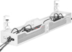 Under Desk Cable Management Tray 32'', Cable Management Under Desk No Drill, Cable Organizer with Clamp for Wire Management, Cord Organizer for Office, Home - No Damage to Table (White)
