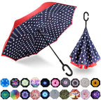 MRTLLOA 40/49/56 Inch Oversize Windproof Inverted Reverse Upside Down Umbrella, Golf Size Rain Umbrella, Double Layer, C-Shaped Handle for Men, Women and Kids