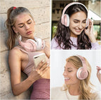 Wireless Bluetooth Headphones Over Ear 65H Playtime HiFi Stereo Headset with Microphone and 6EQ Modes Foldable Bluetooth V6.0 Headphones for Travel Smartphone Computer Laptop Rose Gold