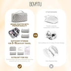 BOYATU Travel Makeup Bag Organizer: 3 Pcs Set Large Capacity Cosmetic Bags Holds 10–20 100ml Full-Size Bottles - 180°Open-Flat Make up Case 3-sec touch-up - Toiletry Bag Gift women (03-A-Gray)