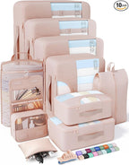 Veken 10 Set Packing Cubes for Travel, Beach Vacation Essentials Accessories for Cruise Ship, Suitcase Organizer Bags for Luggage with Hanging Toiletry & Shoe Bag, Birthday Gifts for Women Mom Her