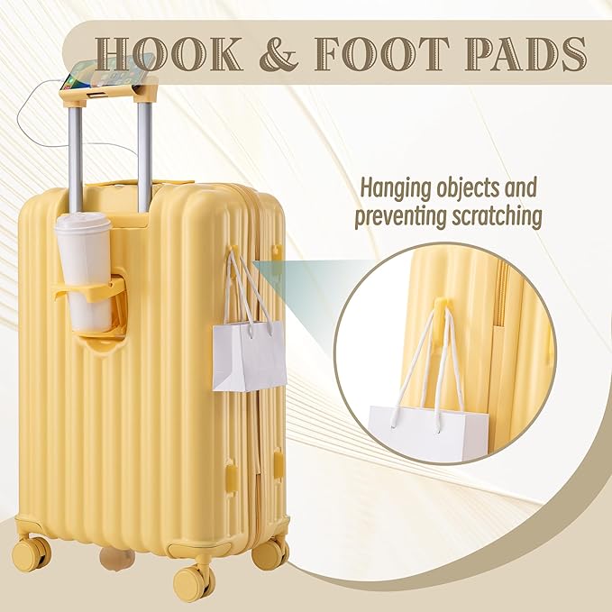 Luggage Sets 3 Piece with Double Spinner Wheels, Carry on Hardshell ABS Suitcases Set with TSA Lock, Lghtweight Checked Luggage for Different Travelling (Yellow, 20"/24"/28")