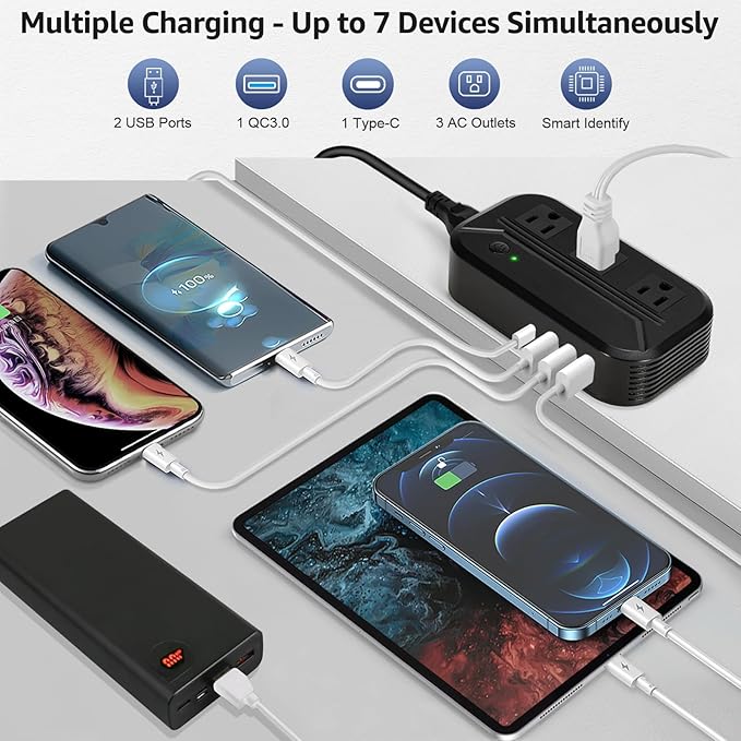 Voltage Converter US to Europe 2300W Power Converter 220v to 110v, Travel Converter with 3 USB+1 Type-C+3 AC Outlets European Travel Plug Adapter for EU/UK//Italy/Asia/India/South Africa/Australia