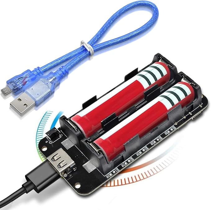 diymore 1865O Battery Holder Double Li-ion V8 Shield Micro USB 5V/3A 3V/1A Power Bank Battery Charging Module for Raspberry Pi and Arduino with 30CM USB Port line(2 Holders)