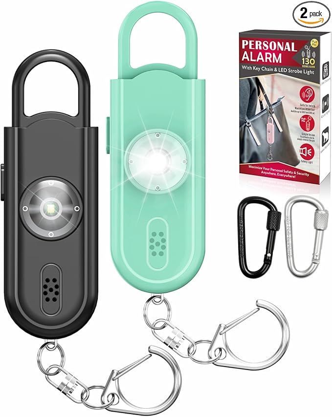 Safe Sound Personal Alarm, 2 Pack 130 dB Loud Siren Song Emergency Security Alarm Keychain with Strobe LED Light, Personal Sound Safety Siren for Women, Men, Children, Elderly