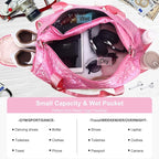 Gym Travel Duffle Bag for Girls - Gymnastics Sports Dance Bag with Shoe Compartment & Wet Pocket Kids Travel Bag Teens Weekender Sleepover Carry On Bag