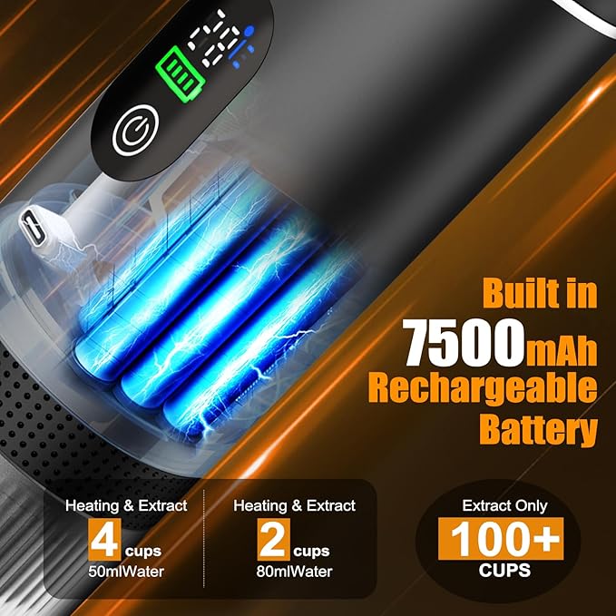 Portable Battery Travel Coffee Maker, 20 bar Mini Car Espresso Machines, 3-in-1 Self-Heating Electric Espresso Maker, USB-C Ground Coffee & Capsule Pod(Ns&DG) RV, Hiking
