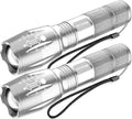Victoper LED Flashlight 2 Pack Silver, Bright High Lumens Tactical Flashlights High Lumens with 5 Modes, Waterproof Zoomable Flash Light for Outdoor, Gifts for Hiking Camping Essentials Gear