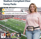 Packism Clear Fanny Pack for Women Stadium Approved - Quilted Clear Belt Bag, Adjustable Strap Fits 35-51 Inches, Transparent Waist Bag for Sports Concerts Festivals, Black