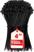 Zip Ties 4 inch, 1000 Pack Small Zip Ties, Self-Locking Nylon Cable Ties with 18 lbs Tensile Strength,Wire Ties for indoor and outdoor use.