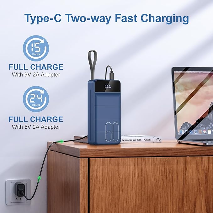 Portable Charger Power Bank 60000mAh Fast Charging 22.5W PD4.0 & QC 4.0 with USB C Battery Pack Charger Portable High Capacity Portable Phone Charger Power Bank for iPhone, Samsung, Travel (Blue)