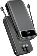 Portable Charger, 20000mAh 22.5W Fast Charging Power Bank with Built-in Cables & Wall Plug, Travel Essential External Battery Pack with LED Display, USB C Battery Phone Charger for iPhone iPad Black