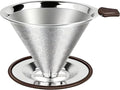 Pour Over Coffee Dripper - 304 Stainless Steel, Paperless & Reusable Dual-Layer Metal Coffee Filter with Base, 600 Mesh Steel Cone, for 1-4 Cups Brew Coffee Maker (Brown)