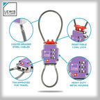 Lewis N Clark 3X Security Lock TSA Luggage Locks for Suitcases, Carry On, Laptop Bag, Set Combo to Create Secure Padlock for Travel, Vacation, Business, or Backpacking, Purple, 1 Pack