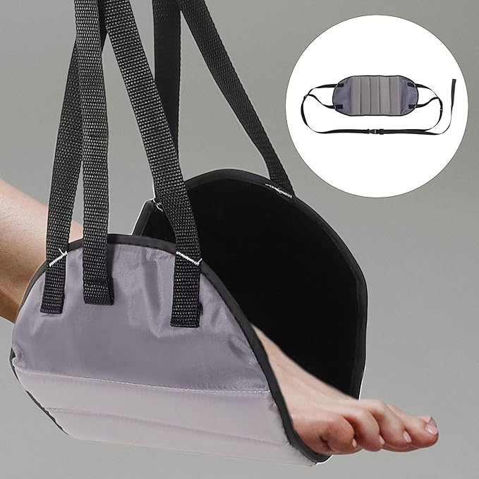 Portable Foot Hammock Travel Foot Rest for Airplane Under Desk Office Use, Breathable Plush Deep Gray Footrest for Long Flights and Travel
