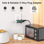 [ETL Listed] Cable Matters 3-Pack 3 Way Plug Adapter 15A 1875W, 3 Prong 3 Outlet Adapter, Power Splitter Plug Outlet, 3 Way Electrical Splitter, Green