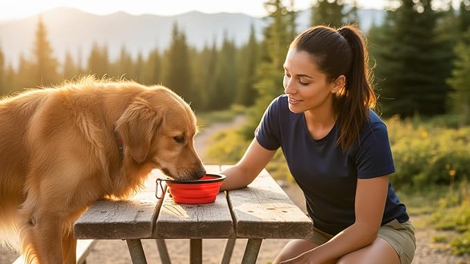 Collapsible Dog Bowl, Travel Dog Bowl, Collapsible Water Bowl for Dogs & Cats, Portable Silicone Dog Travel Bowl, Foldable Pet Food & Water Bowl, Outdoor Dog Bowls for Traveling (Red)