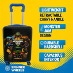 Fast Forward Monster Jam 20" Hardshell Luggage - Cute & Durable Hard-side Suitcase for Travel with Spinner Wheels 20"x12"x8"